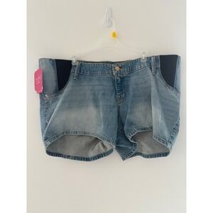 Isabel Maternity Womens Light Blue Denim Shorts With Expandable Panels Size 16/3